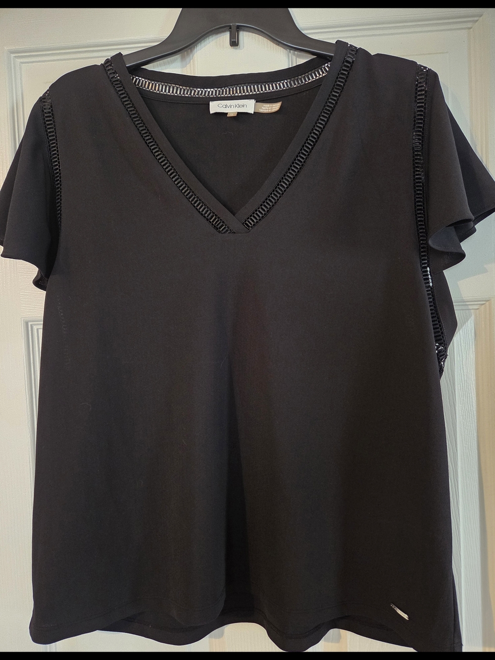 Calvin Klein Black V-Neck Flutter Sleeve Top